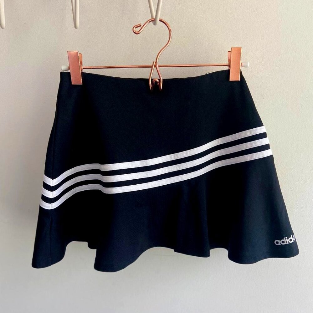 Adidas Girl's Black Three-Stripe Tennis Skirt with Built-in Shorts